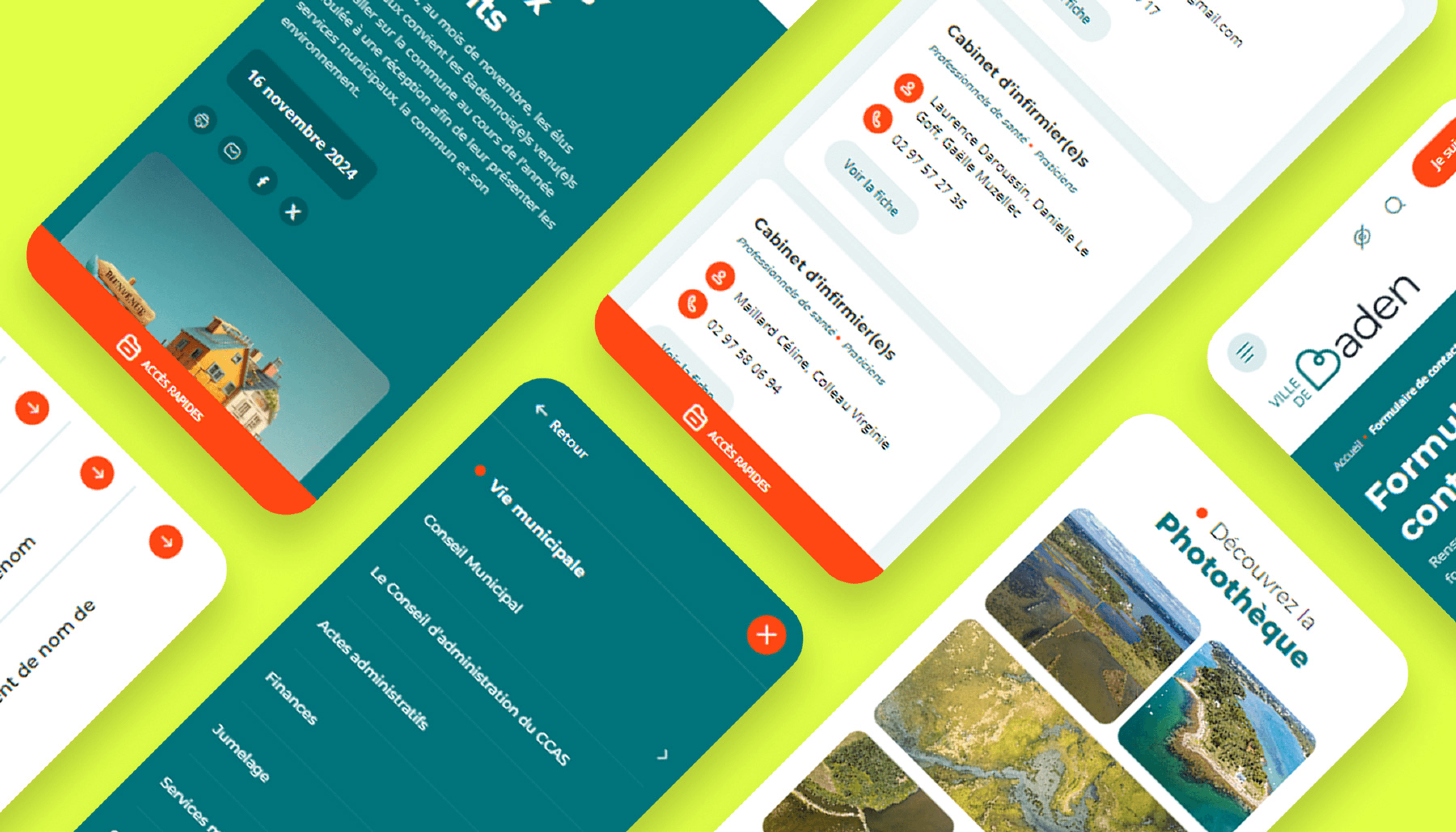 Aperçu des pages de la version mobile du site de la mairie de Baden